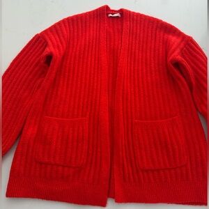 Oversized Vibrant Orange-Red Ribbed Cardigan